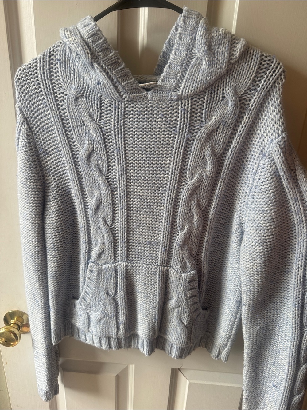 Cozy Light Blue Cable Knit Hoodie Sweater for Women
